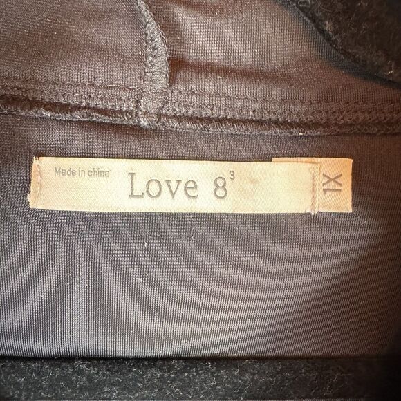 Love 8 Jacket 1X Black Velvet Embroidered Full Zip Hooded Stretch Y2K Boho - Picture 8 of 13